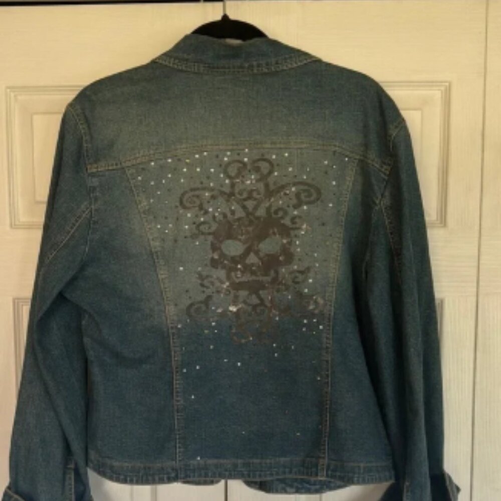 Ami Blue Denim Jacket with Skull Design & rhinestone embellishment